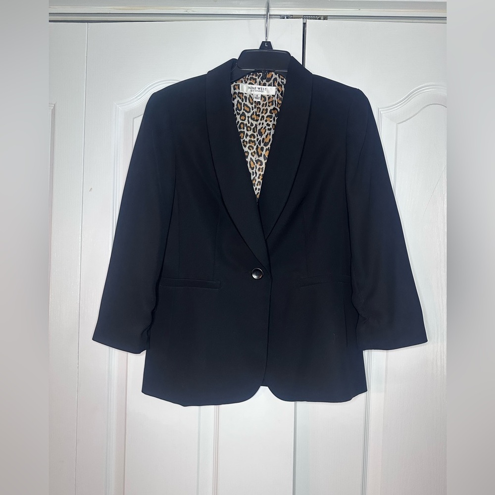 Nine West Black Blazer with Leopard Print Lining